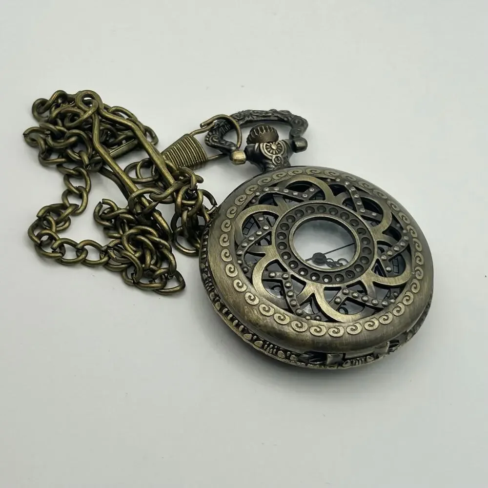 Decree Antiqued Bronze Finish Filigree Style Cover Pocket Quartz Watch